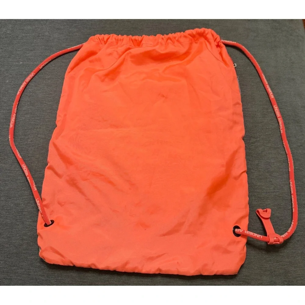 Under Armour Ozsee Sackpack Neon Orange Gray Drawstring‎ Gym Bag Cinch Sack